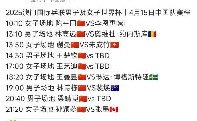 王楚钦vs萨琳 焦点对决引关注