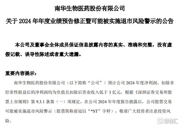 南华生物业绩“变脸”！股价一字跌停，“摘帽戴帽”剧情将重演？