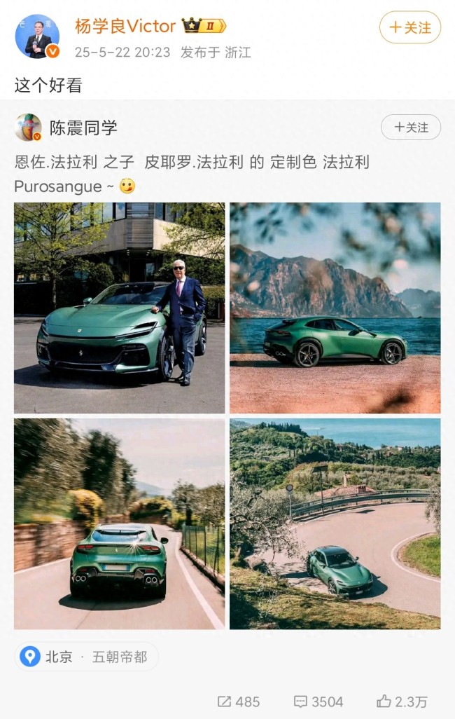 陈震发绿色法拉利疑阴阳小米