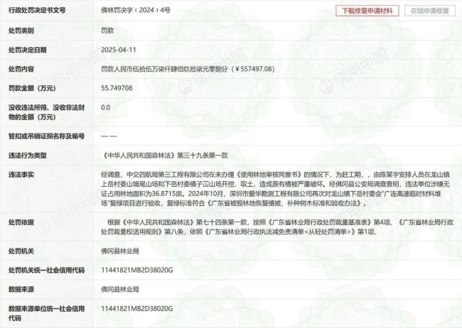 中交四航局三公司被罚没7769万元 违规售石料受重罚